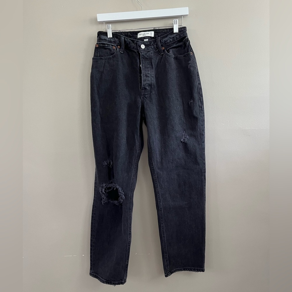 Abercrombie & Fitch The Dad High‎ Rise Black Jean Distressed Size 4